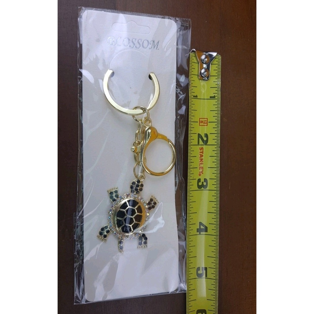 Turtle Rhinestone Black Crystal Gold Tone Keychain Backpack Purse Clip - Picture 3 of 5